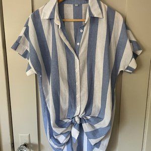 Blue and white striped linen shirt - Small